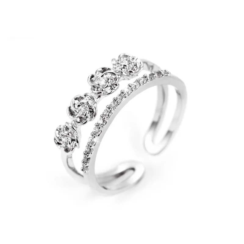 Многослойное женское циркониевое кольцо Bague Ringen регулируемое Золотое и розовое |