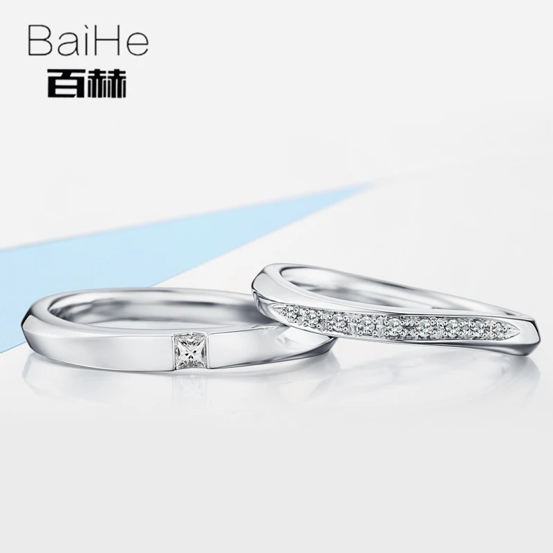 BAIHE Solid 18K Белое Золото 0.09CT Certified H/SI круглый 100% натуральный бриллиант свадебные