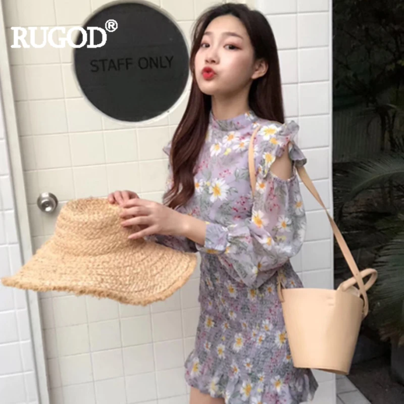 Новинка 2019 весеннее женское платье RUGOD винтажное с высоким воротом и оборками