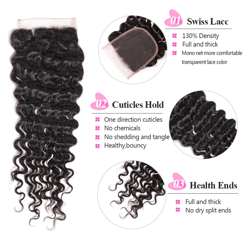 Новинка монгольские волосы глубокая волна пряди с закрытием 100% человеческие для