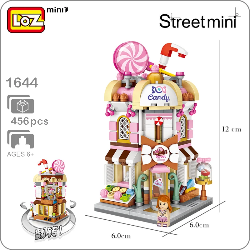 LOZ City Street Series 1644 розовый магазин сладких конфет 3D Модель 456 шт DIY Мини блоки кирпичи
