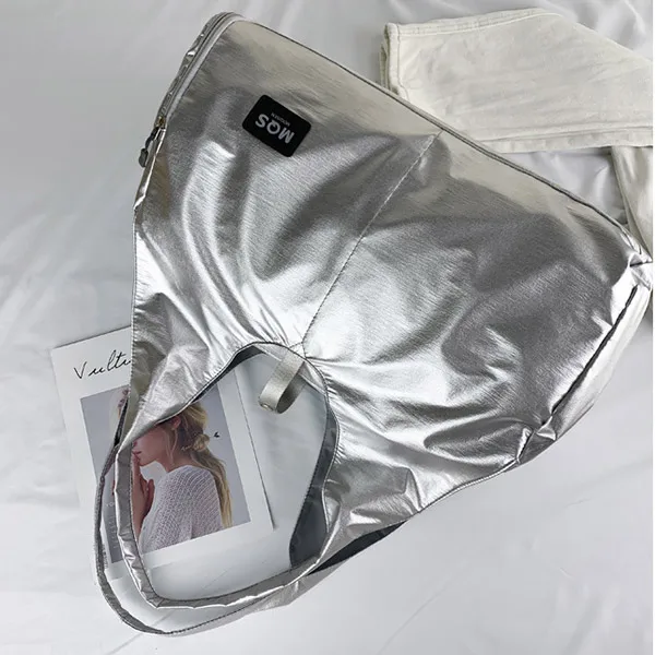 Silver Женская модная спортивная сумка с мягким плечевым ремнем большой емкости, водонепроницаемые трендовые женские дорожные сумки из искусственной кожи, мужская сумка для фитнеса - Цвет: Silver