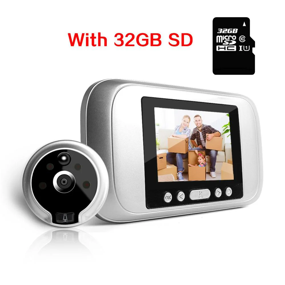 With 32GB SD 3," ЖК-цифровой глазок PIR дверной глазок дверной звонок видеодомофон HD 720P 960P ИК камера ночного видения PIR Обнаружение движения - Цвет: With 32GB SD