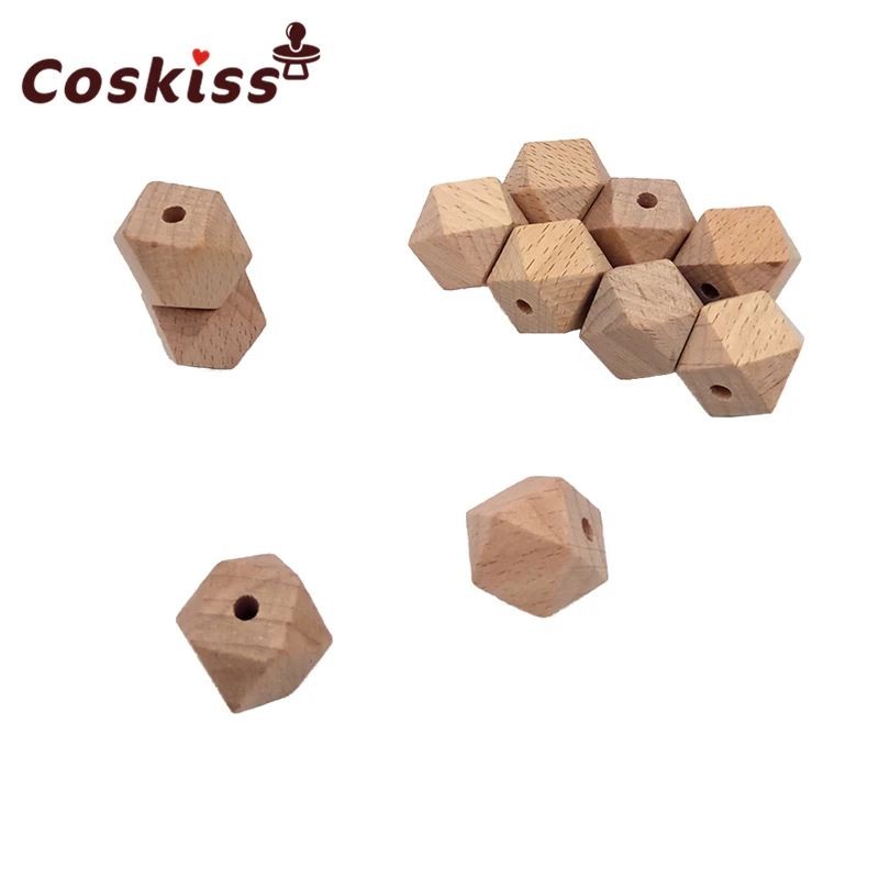 Cuentas de madera de haya Natural, 10mm, geom&eacute;tricas, hexagonales, para bricolaje, mordedor de beb&eacute;, 50 Uds.-5