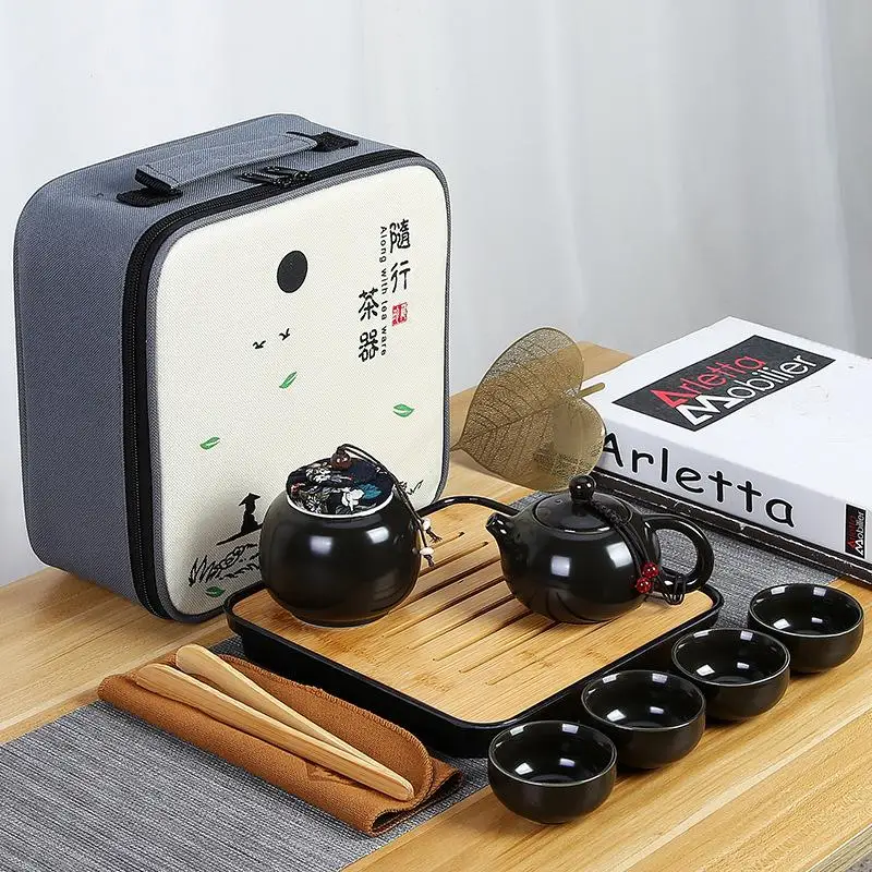 

Coffee Tea Sets Ceramic Teapot Kettle Teacups Portable Travel Tea Set Chinese Kung Fu Tea Set With Bamboo Tray