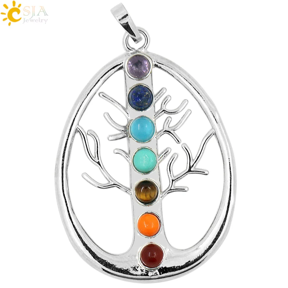 Подвеска ожерелье для женщин CSJA 2 шт. амулет здоровья 7 Чакры символы йоги дерева