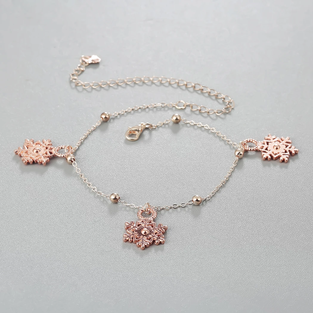 Fashion Snowflake Bead Charms Pendant Anklets for Women Luxury Rose Gold Foot Chain Leg Ankle Bracelet Jewelry Accessory | Украшения и