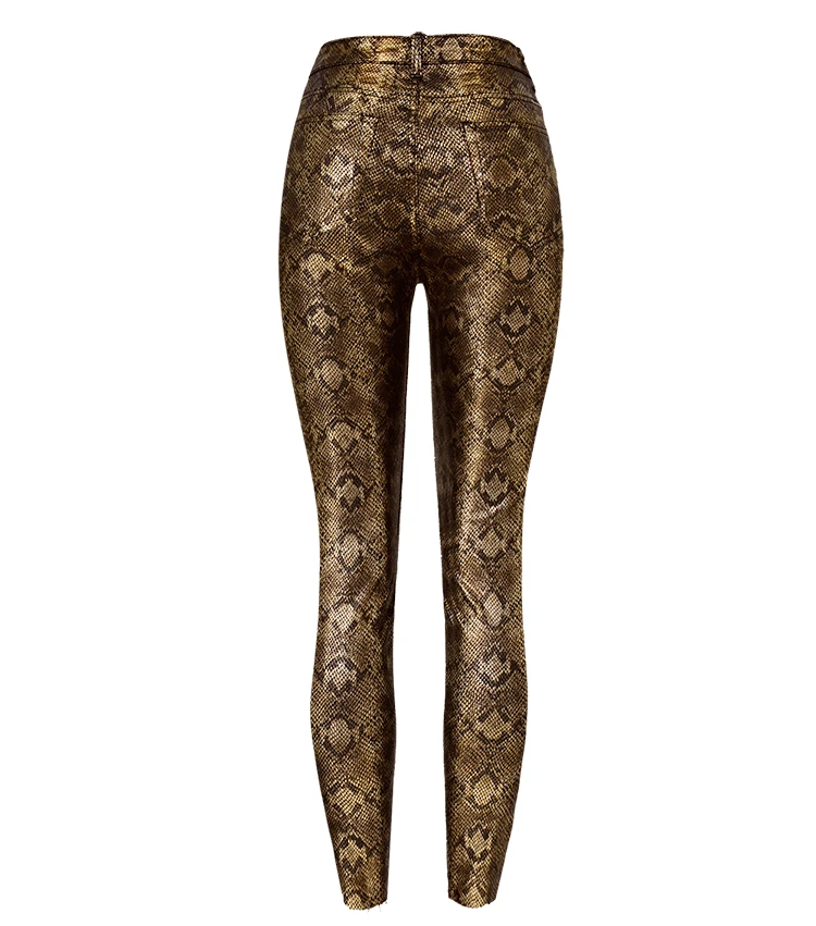Осень зима женские золотые серебряные джинсы со змеиным покрытием из искусственной кожи эластичные джоггеры женские сексуальные узкие брюки с высокой талией