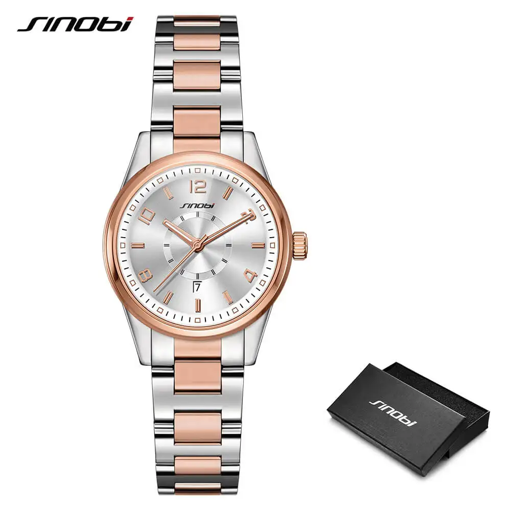 rosegold with box SINOBI Geneva часы золотой Женская мода браслет для часов наручные часы Дата кварцевые часы известных брендов женские Montre Femme - Цвет: rosegold with box
