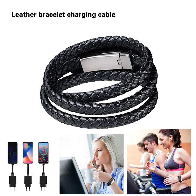 Кожаное зарядное устройство браслет кабель роскошный носимый USB C портативный usb