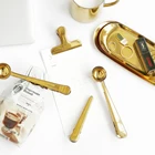 Золотой мерный совок для кофе и чая, ложка с сумкой, зажим для связывания, кухонная утварь для фруктов и овощей