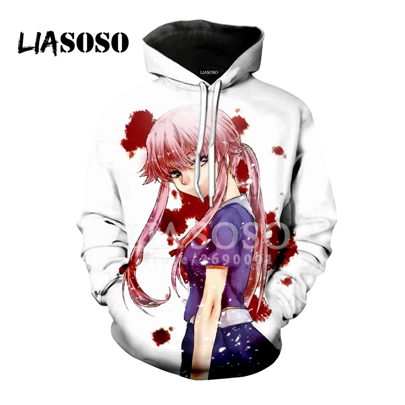 LIASOSO, новинка, аниме, дневник будущего, Yuno Gasai, 3D принт, для женщин и мужчин, толстовки с капюшоном, свитера, пуловеры, Харадзюку, хип-хоп, X0705
