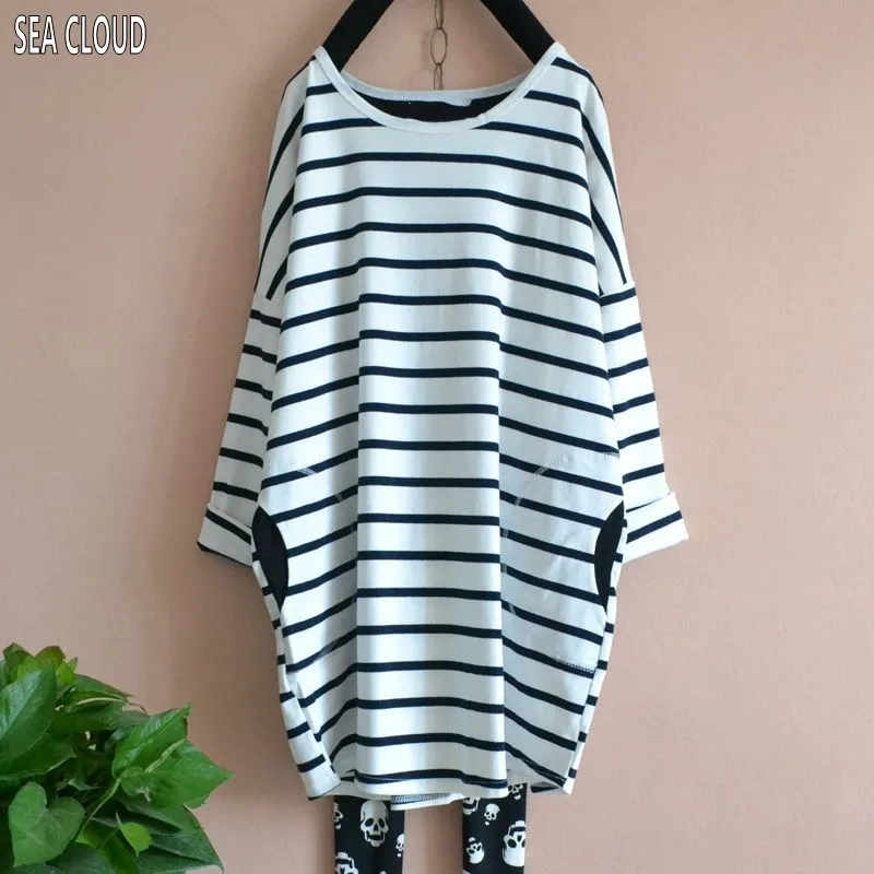 

82 Plus size spring woman clothing loose 2017 T-shirt stripe long-sleeve basic shirt long autumn design t shirts