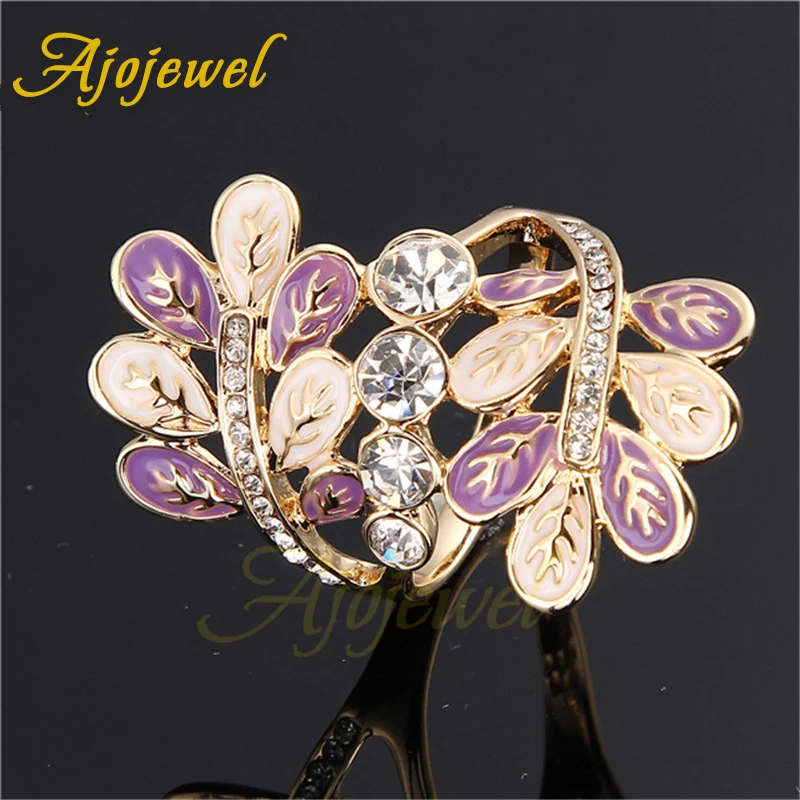 Ajojewel Большие женские кольца с картины из кристаллов эмаль лоза лист для женщин
