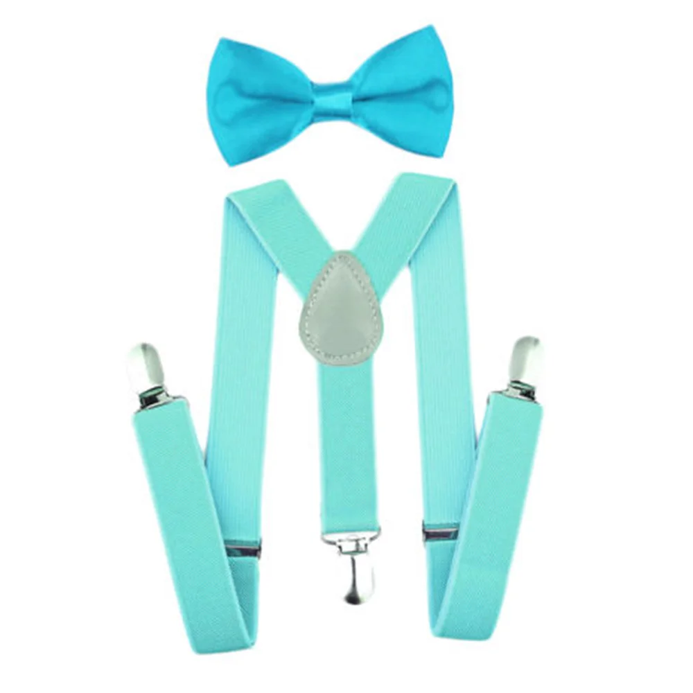 Mint green Регулируемая мода мальчиков хлопчатобумажный галстук вечерние галстуки подарок высокое качество для маленьких мальчиков малышей бабочка галстук-бабочка+ на подтяжках комплект одноцветное Цвет - Цвет: Mint green