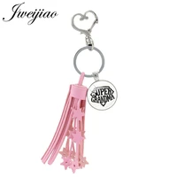 jweijiao pink tassel pendant super grandma keychain plated metal heart clasps keyring grand mere key bag charms gift sg75