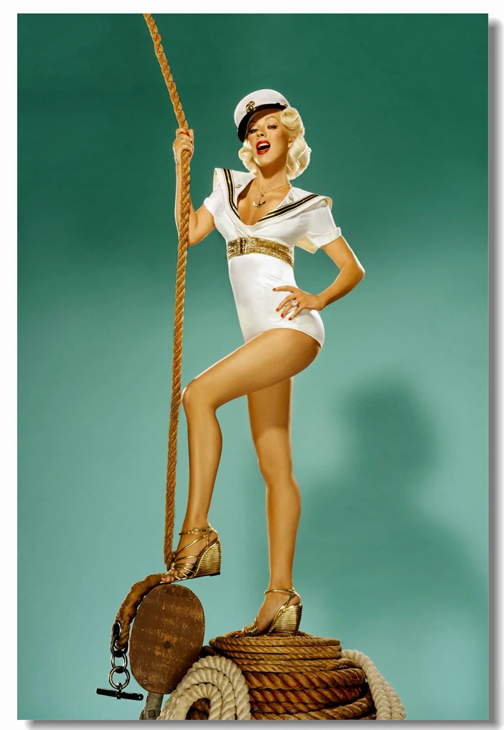 Пользовательские холст настенные наклейки Pin Up Девушка Кристина Агилера плакат