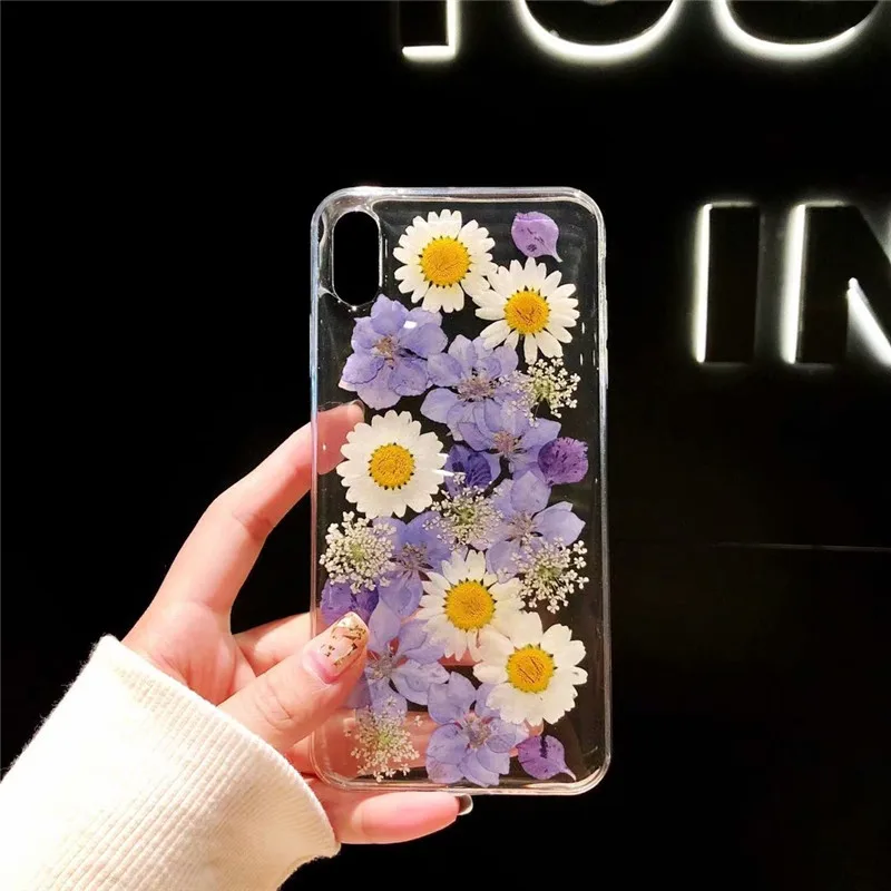Чехлы GYKZ с сушеными настоящими цветами для iPhone 7 XS MAX X 6 6s Plus прозрачный мягкий