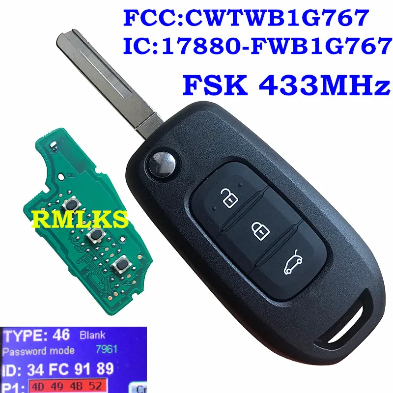 C Type Blade 3 кнопки флип дистанционный ключ-брелок от машины FSK 433 МГц PCF7961 для Renault Kadjar Captur Symbol Megane 3 CWTWB1G767 - Количество кнопок: C Type Blade