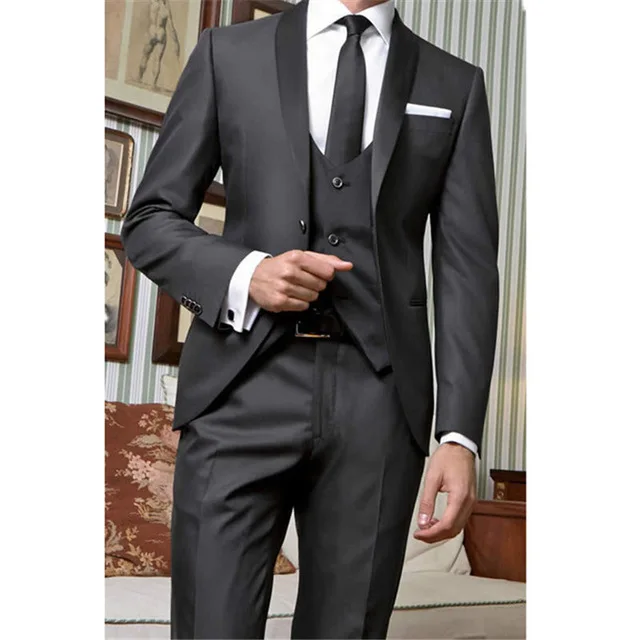 2019 Black Men's Slim Fit Wedding Suits Men Custom Made Grooming Business Suits Costume Mariage Homme 3 Pieces Jacket Vest Pant