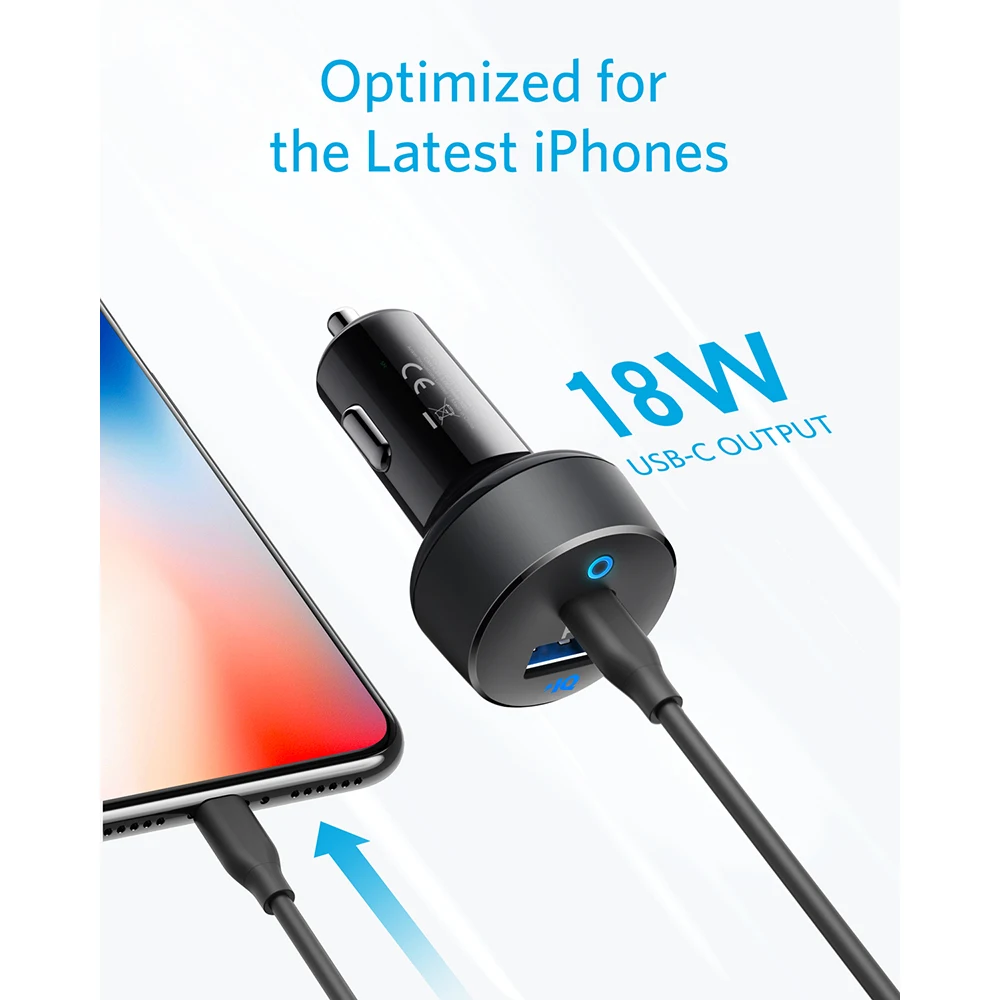 Anker автомобильное зарядное устройство USB C 30 Вт 2 порта с мощностью 18 и 12 PowerIQ PowerDrive
