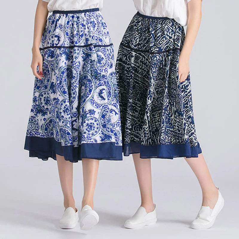 GOPLUS Fashion Autumn boho floral Print Skirt Women High Waist plus size befree Beach Maxi Casual Vintag long female | Женская одежда