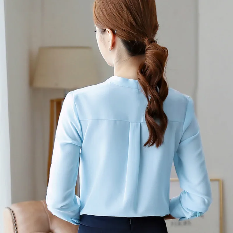 Spring and Autumn Korean Version of The Solid Color V-neck Blouse Fashion Long-sleeved Overalls Professional Women 2019 |
