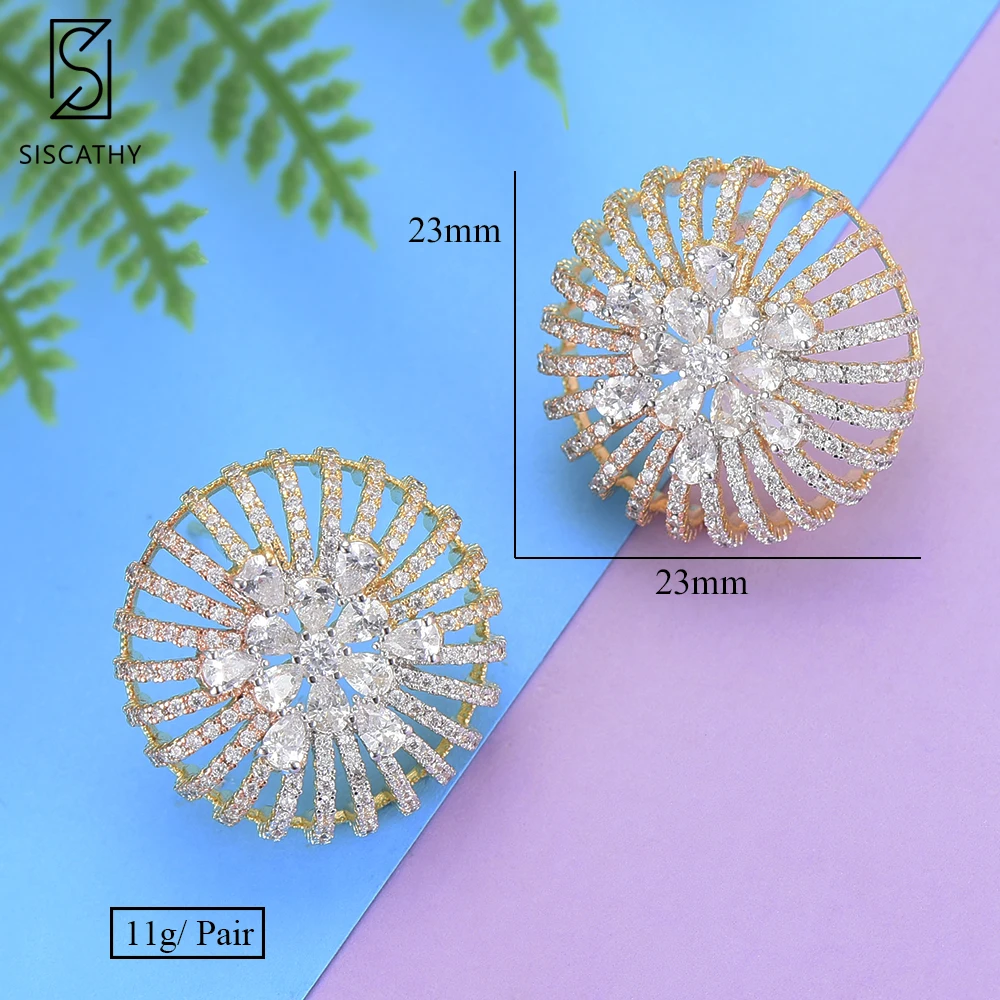 

Siscathy 23*23mm Trendy Flower Shape Hollow Cubic Zirconia Inlaid Stud Earrings For Women Engagement Wedding Party Jewelry