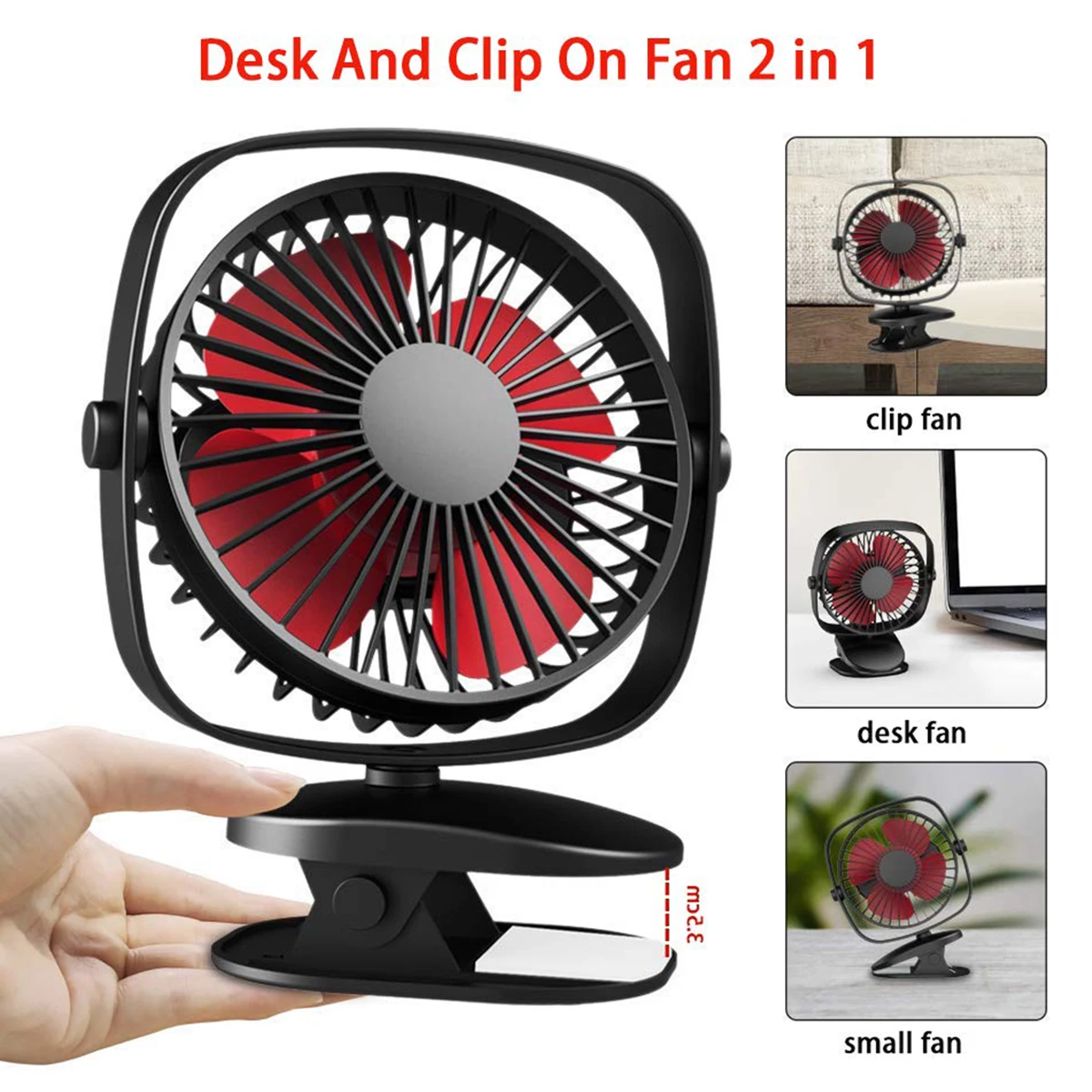 

Portable USB Fan Personal Clip-on Fan 360Rotation USB Desk Fan 3 Wind Speed Mini Desk Fan For Travel Desk Cooling Home Office