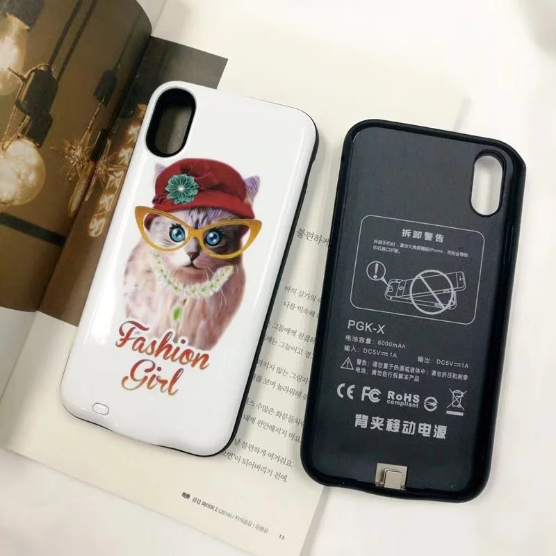 Чехол с рисунком кота 6000 мАч зарядное устройство для iphone xs 6plus 7plus 8 plus зарядка 3000