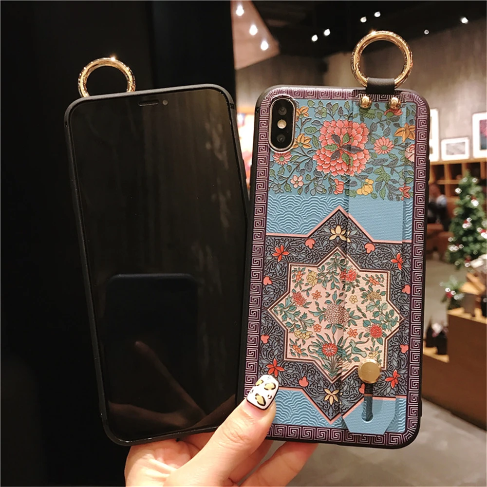 Чехол-браслет для телефона iPhone 7 8 Plus в китайском стиле с вышивкой цветов дворца из мягкого TPU покрытия X XS MAX 6 6S.