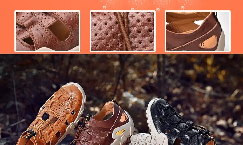 Новые стильные мужские уличные сандалии высококачественные кожаные сандалии летние легкие сандалии с ремешком на лодыжке Мужская обувь туристические сандалии