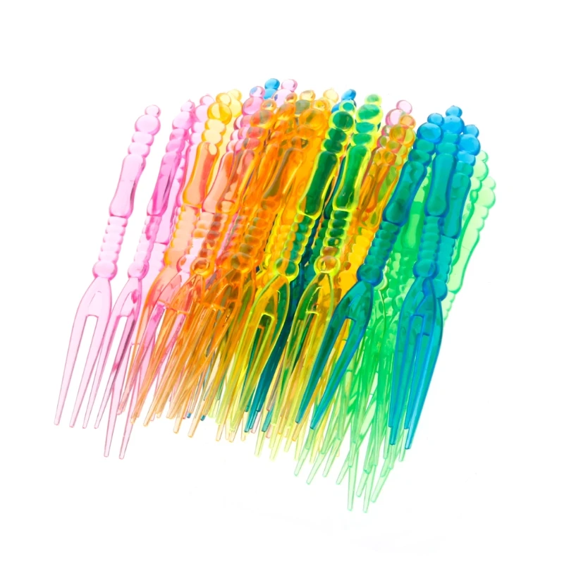 Одноразовая Пластиковая фруктовая вилка для торта десертная разноцветная