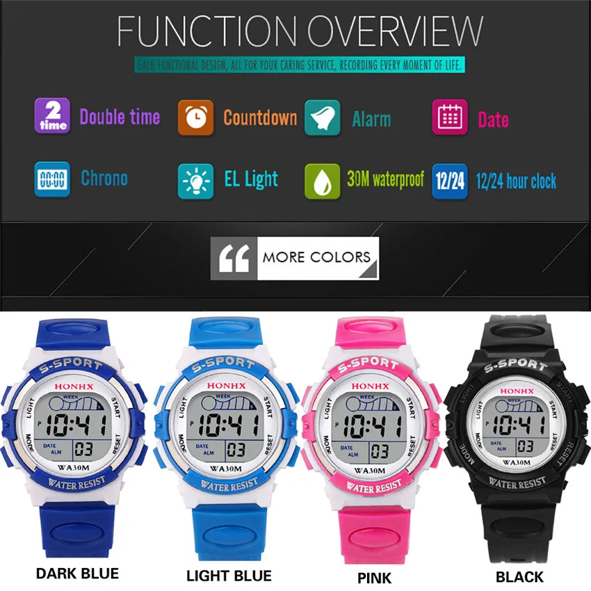 

Kids Watches Waterproof Childrens Boys Digital LED Quartz Alarm Date Sports Wrist Watch Birthday Gift Souvenir Reloj infantil 4A