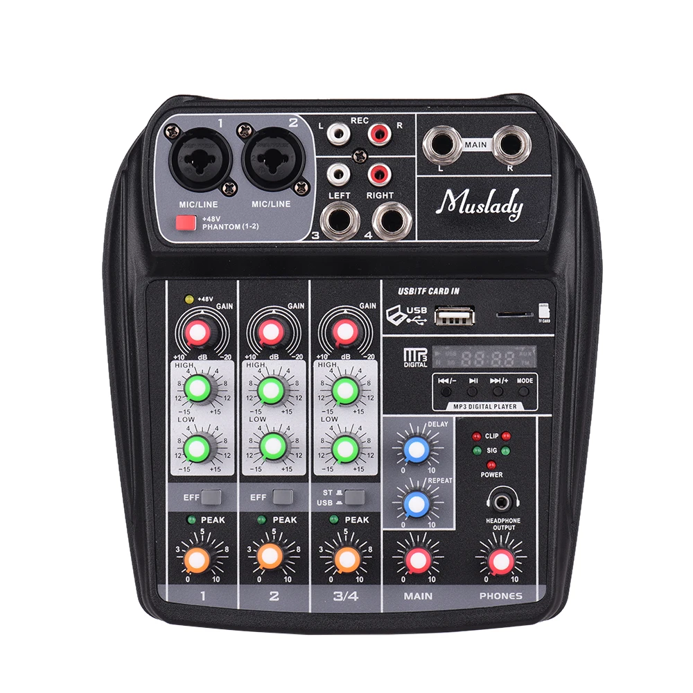 Muslady AI-4 компактная звуковая карта микшерный пульт Цифровой аудио смеситель 4-х канальный BT MP3 USB Вход+ 48V Phantom Мощность для караоке