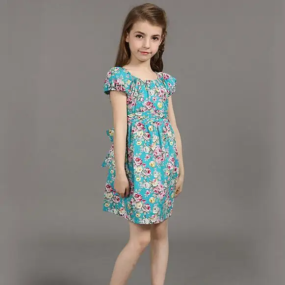 Girl Dress Summer 2019 Dresses Printing Girls 4-15 Years Short Sleeve Big Size Princess Teenagers Robe Enfant Fille | Детская одежда и