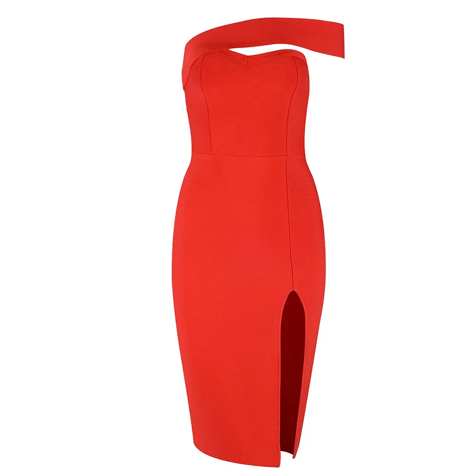 Dressbird Для женщин летние Бандажное облегающее для вечеринки сексуальное платье на одно плечо миди элегантное платье Verano снаряжены, раздел-платья для девочек - Цвет: Red