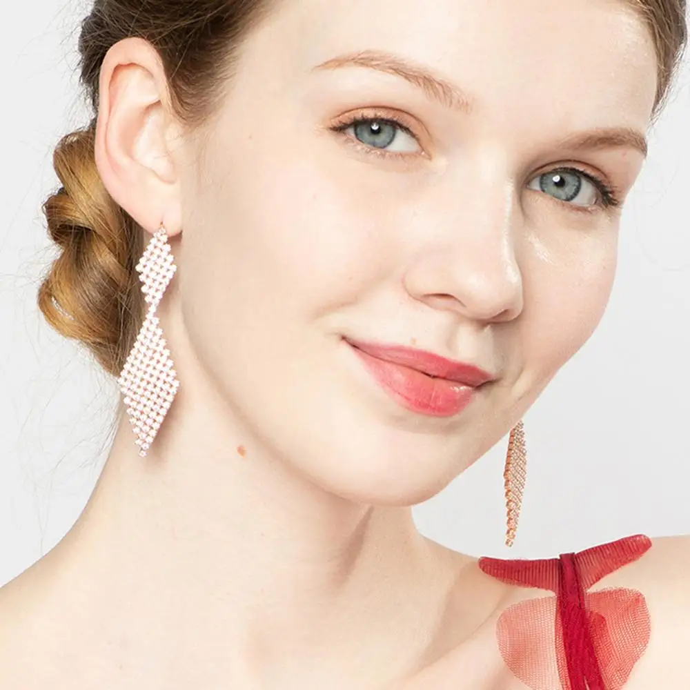 

925 Sterling Silver Jewelry Female Gold Geometric Sparkling CZ Long Tassel Bridal Wedding for Women 2019 Statement Jewel Gifts