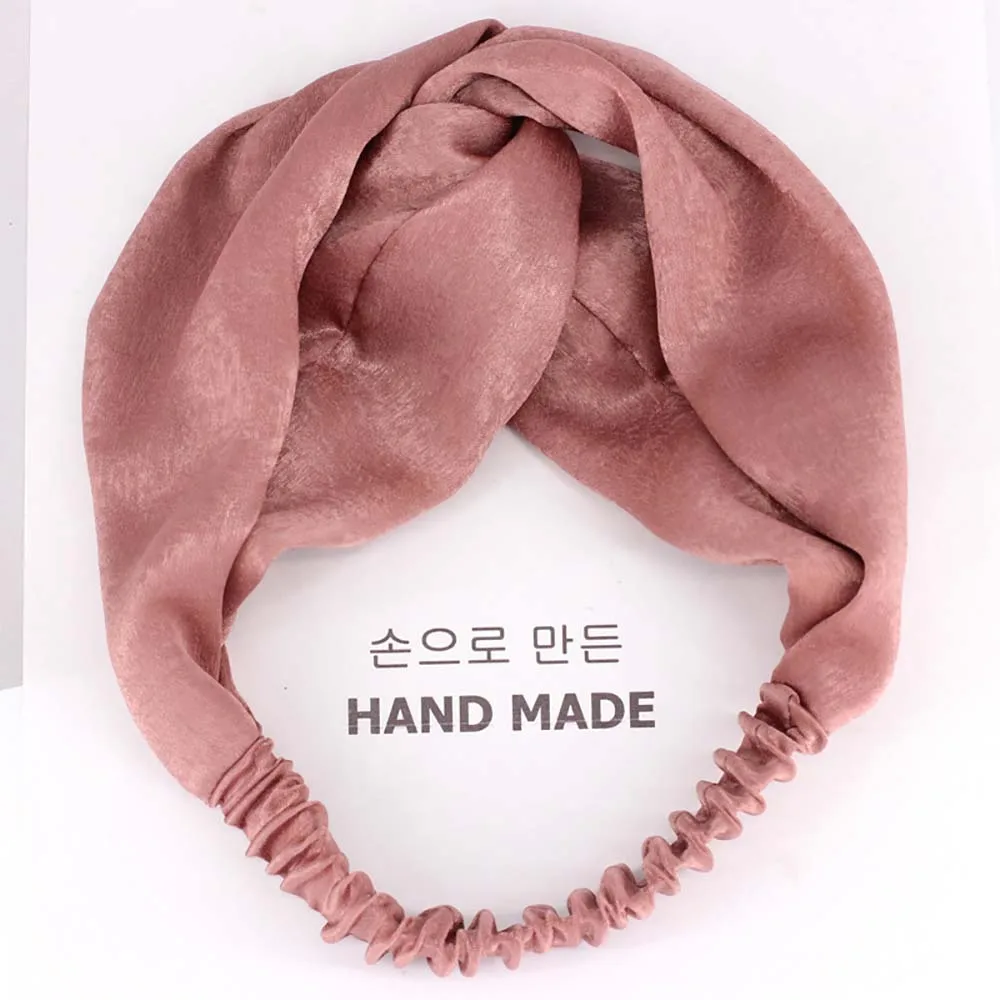 13 Hairband Лидер продаж Корея однотонная цветная атласная ткань ретро крест широкая головная повязка на голову Леди Дикий Sen аксессуары для волос - Цвет: 13 Hairband