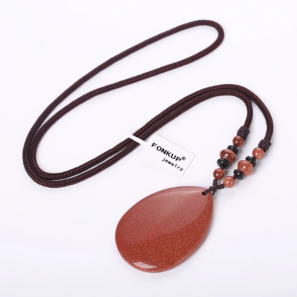 Forkup Голдстоуна ожерелья Винтаж Для женщин Jewellery капли воды кулон большой бусы для