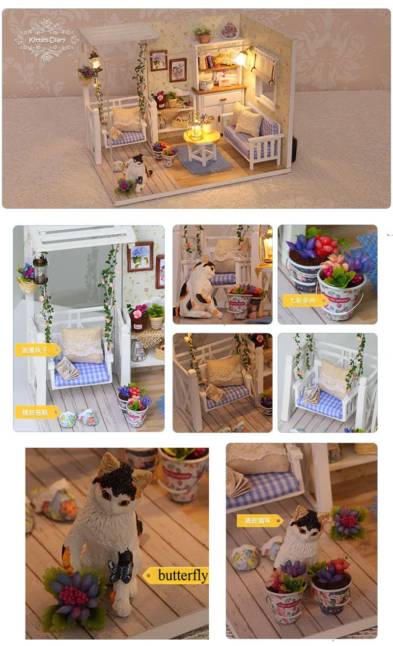 DIY Дневник котенка Кукольный дом миниатюрная мебель С Пылезащитным покрытием 3D Деревянный нежный кукольный домик игрушки для детей подарки на день рождения