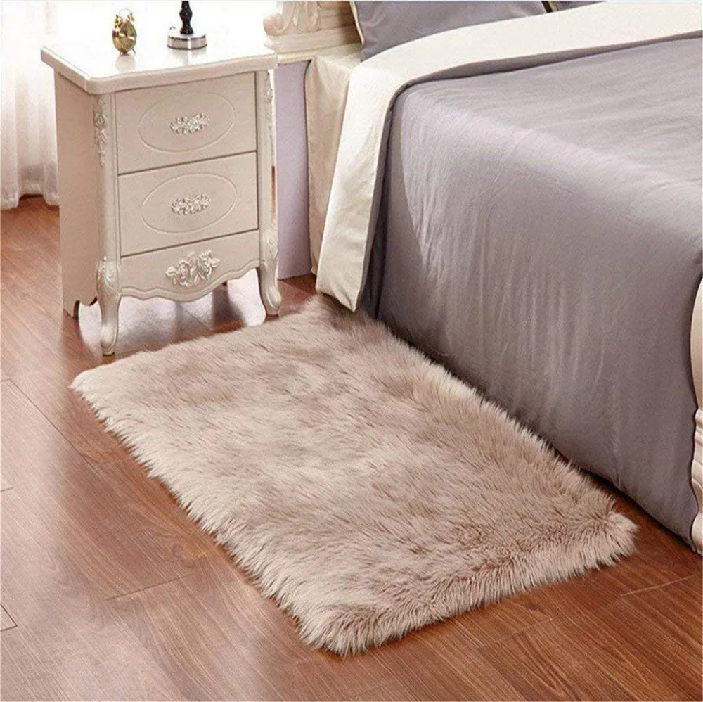 100% Brand New Professional Design Wool Imitation Sheepskin Rugs Faux Fur Non Slip Bedroom Shaggy Carpet Mats Drop Shipping | Дом и сад
