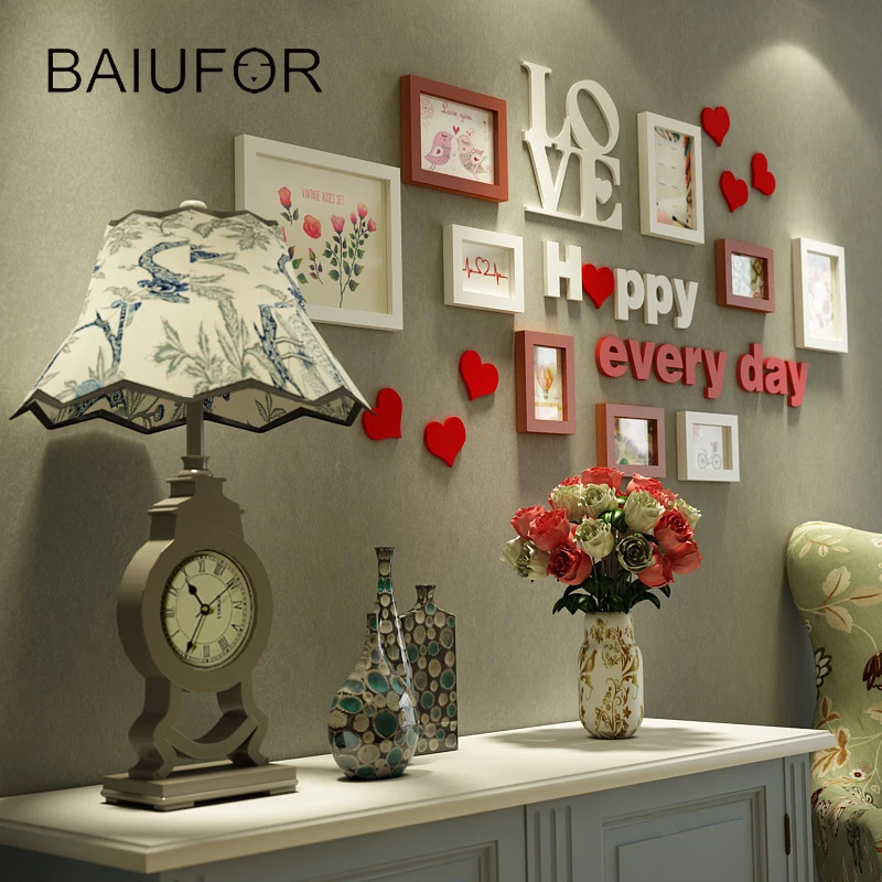 BAIUFOR современный Стиль 9 шт./компл. фоторамка, стена деревянный любовь фоторамка набор, Свадебный коллаж рамка стены Семья домашний декор