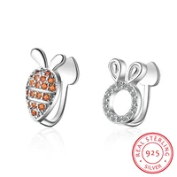 new collection standard 925 sterling silver cute rabbit carrot clear cz clip earrings asymmetric ear nail for women jewelry