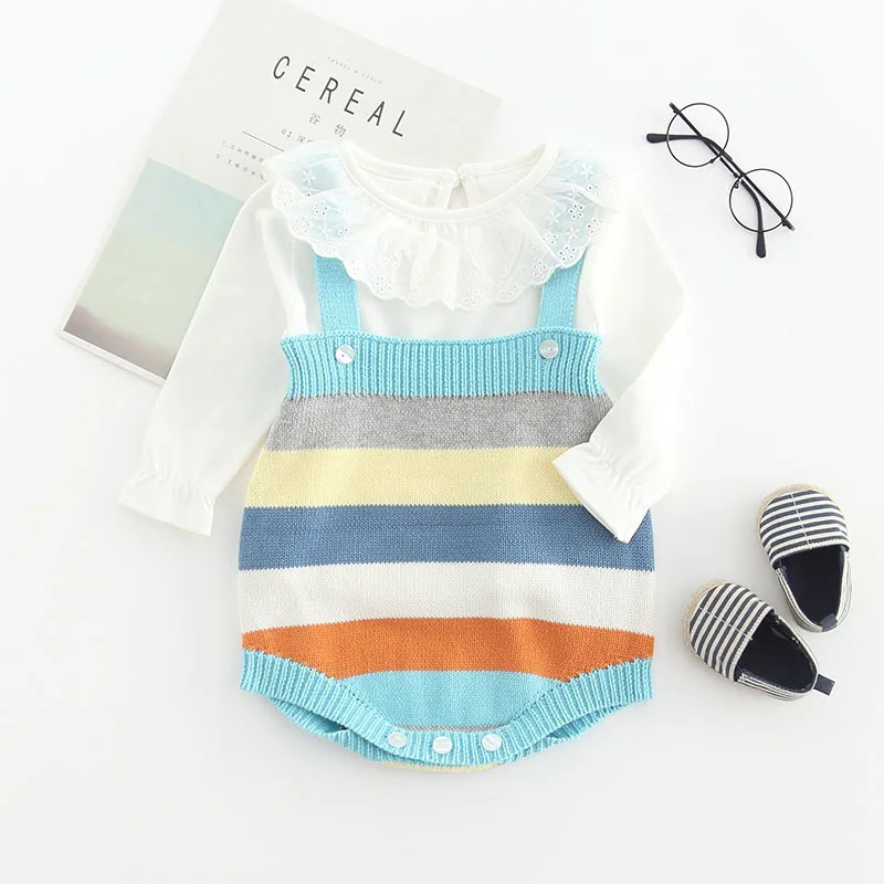 Knitted Baby Clothes Rainbow Newborn Rompers for Girls Cotton Sleeveless Infant Jumpsuit Boys Romper Overalls | Мать и ребенок