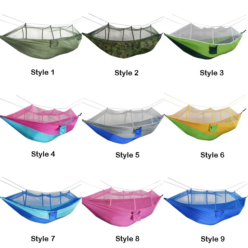 

Hot 260*140 cm Outdoor Camping Mosquito Net Hammock Portable Parachute Swing Indoor Widen Double Person Hanging Sleeping Bed AA