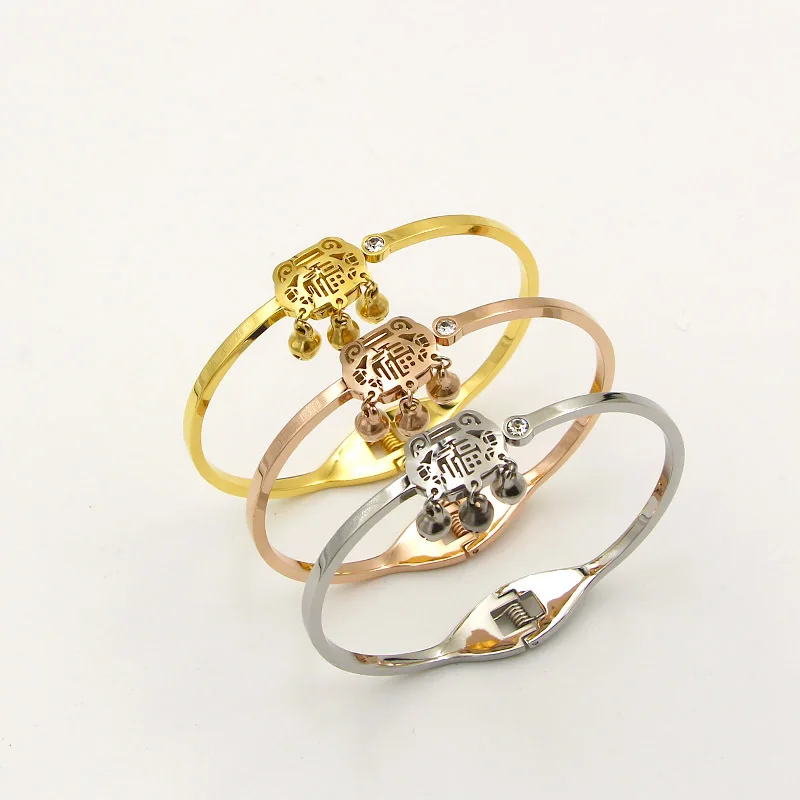 YUN RUO 2018 Vintage Longevity Lock Bangle Rose Gold Color Women Birthday Gift Titanium Steel Jewelry Never Fade Free Shipping | Украшения