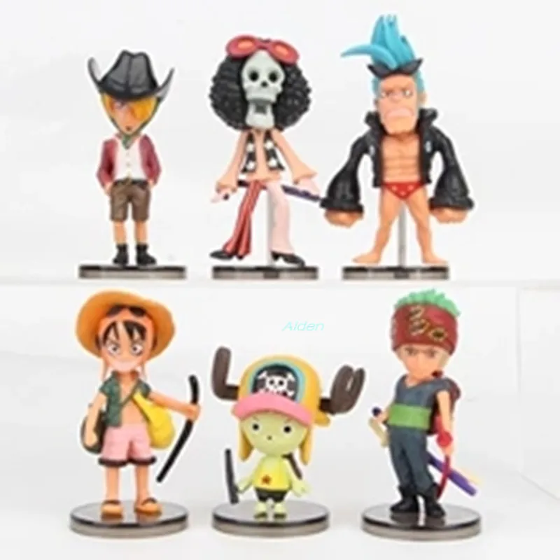 ONE PIECE Q Version 6Pcs/set Monkey D. Luffy Franky Roronoa Zoro Brook Tony Chopper PVC Action Figure Toy OPP Gift 8CM Z770 | Игрушки и