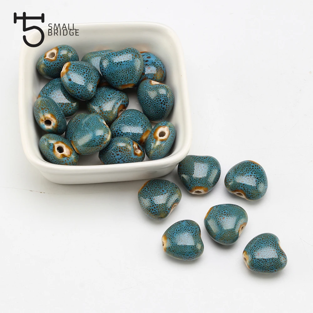 

14mm Glazed Vintage Heart Ceramic Beads For Jewelry Making Bracelet Earrings DIY Material Loose Charm Porcelain Bead Wholesale