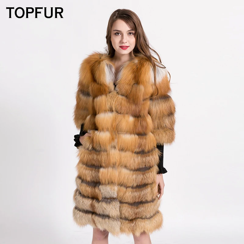 Женское зимнее пальто из натурального меха TOPFER верхняя одежда Лисьего куртки с